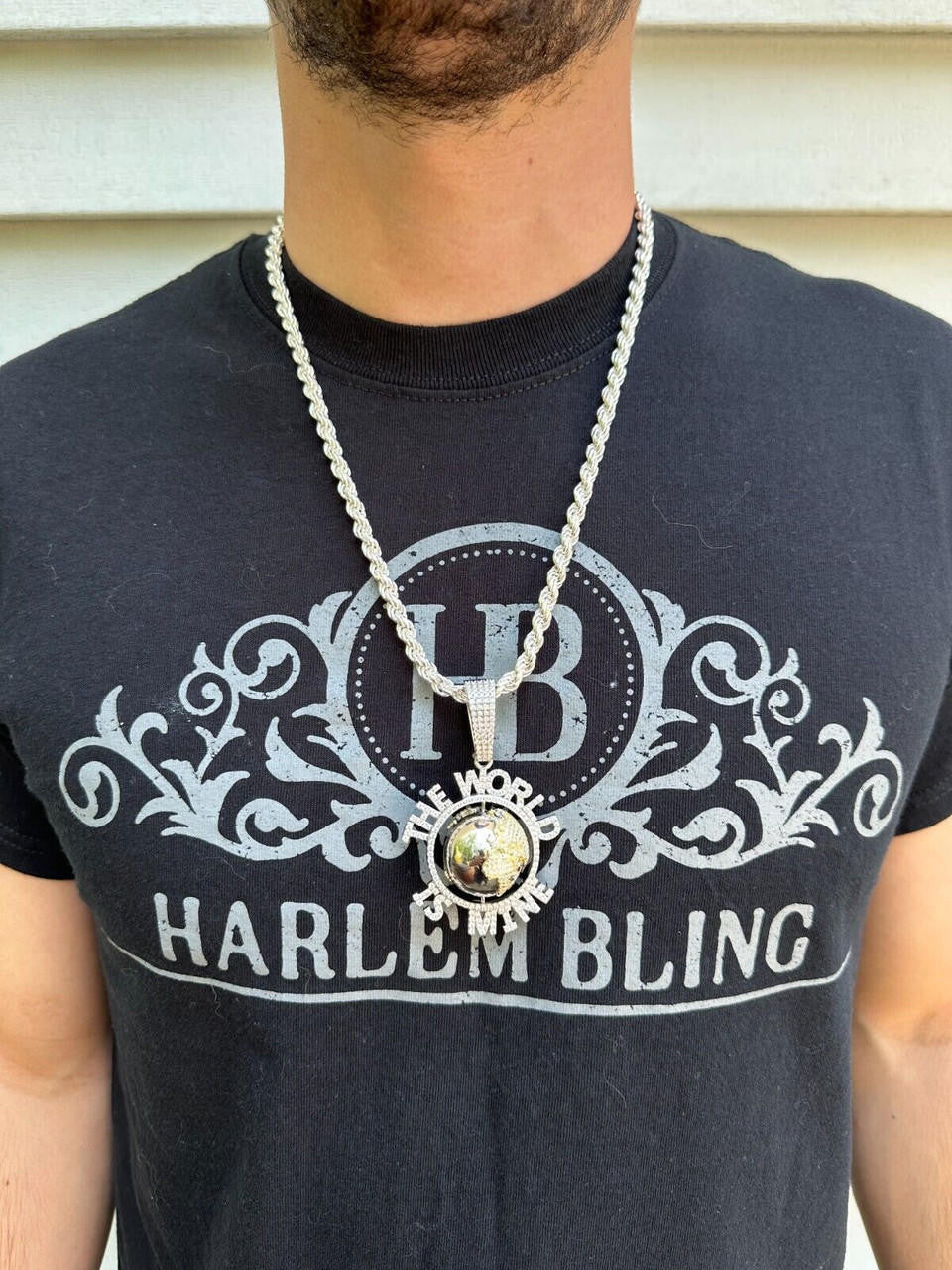MOISSANITE World Is Mine Spinning Globe Hip Hop Pendant - 14k Yellow Gold Vermeil Or 925 Silver - Large 3"