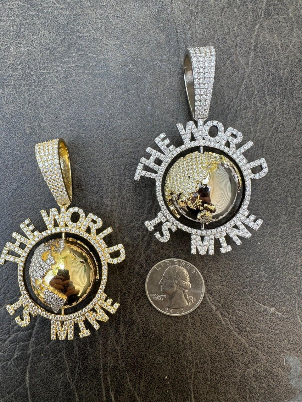 MOISSANITE World Is Mine Spinning Globe Hip Hop Pendant - 14k Yellow Gold Vermeil Or 925 Silver - Large 3"