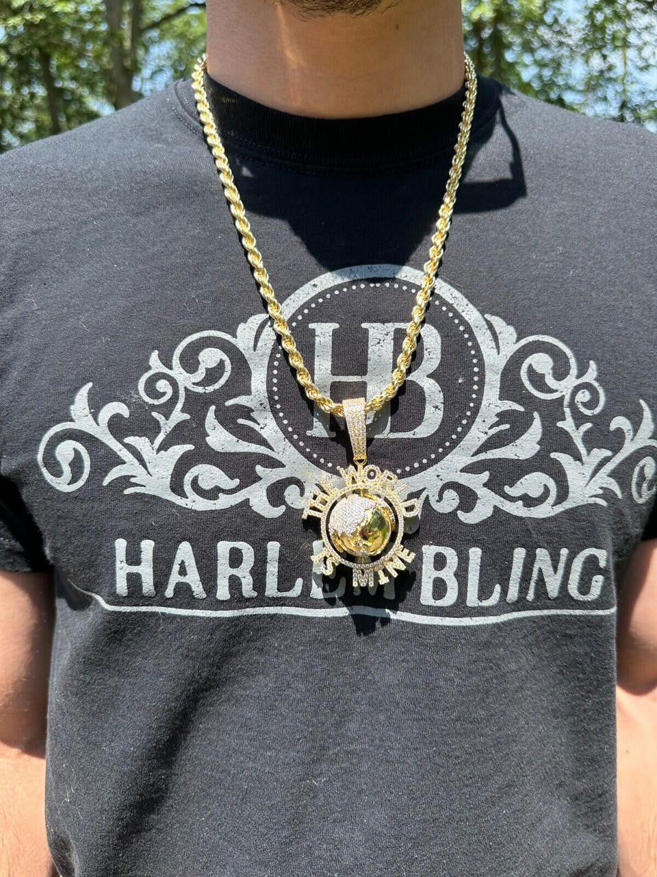 MOISSANITE World Is Mine Spinning Globe Hip Hop Pendant - 14k Yellow Gold Vermeil Or 925 Silver - Large 3"
