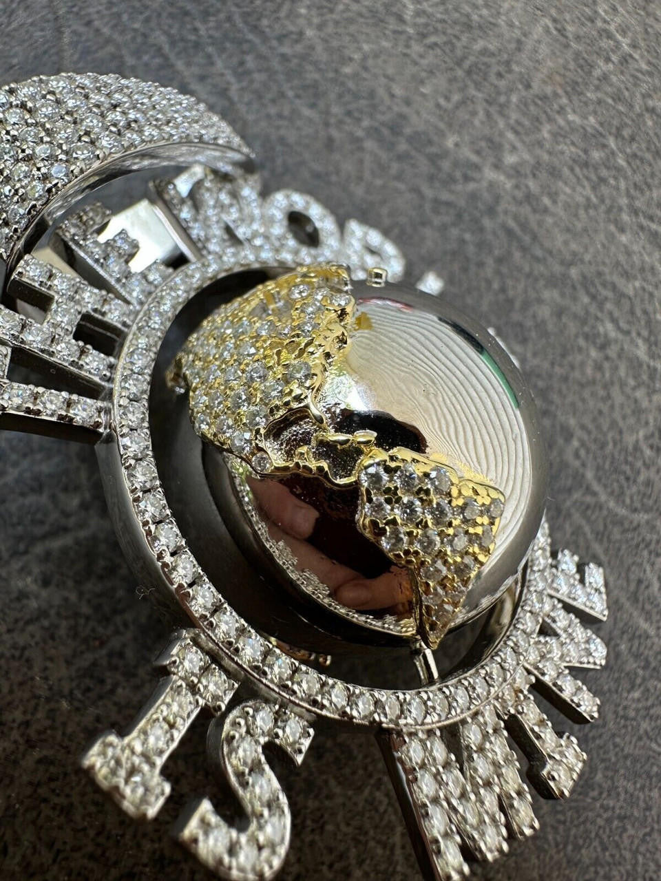 MOISSANITE World Is Mine Spinning Globe Hip Hop Pendant - 14k Yellow Gold Vermeil Or 925 Silver - Large 3"