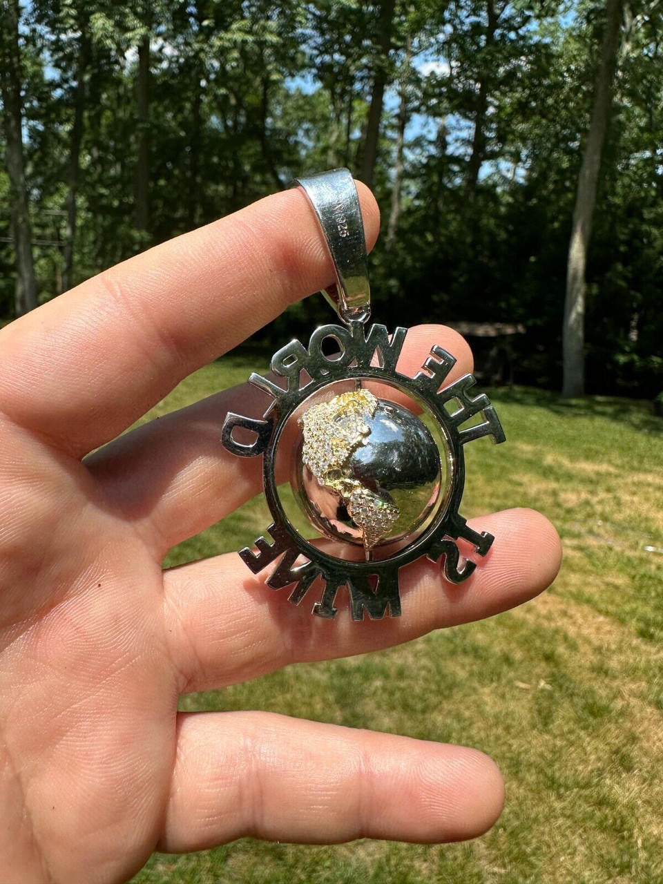 MOISSANITE World Is Mine Spinning Globe Hip Hop Pendant - 14k Yellow Gold Vermeil Or 925 Silver - Large 3"
