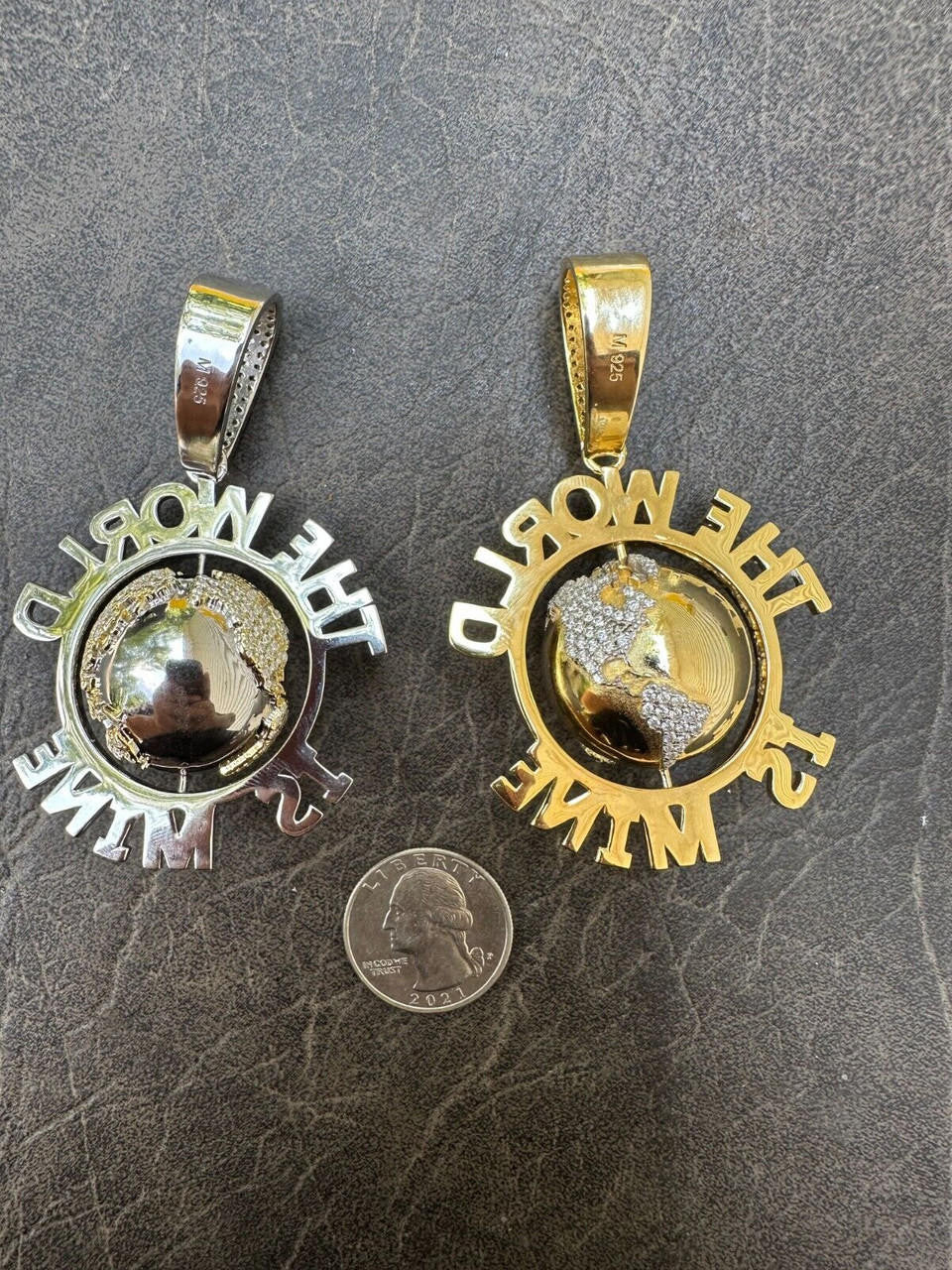 MOISSANITE World Is Mine Spinning Globe Hip Hop Pendant - 14k Yellow Gold Vermeil Or 925 Silver - Large 3"