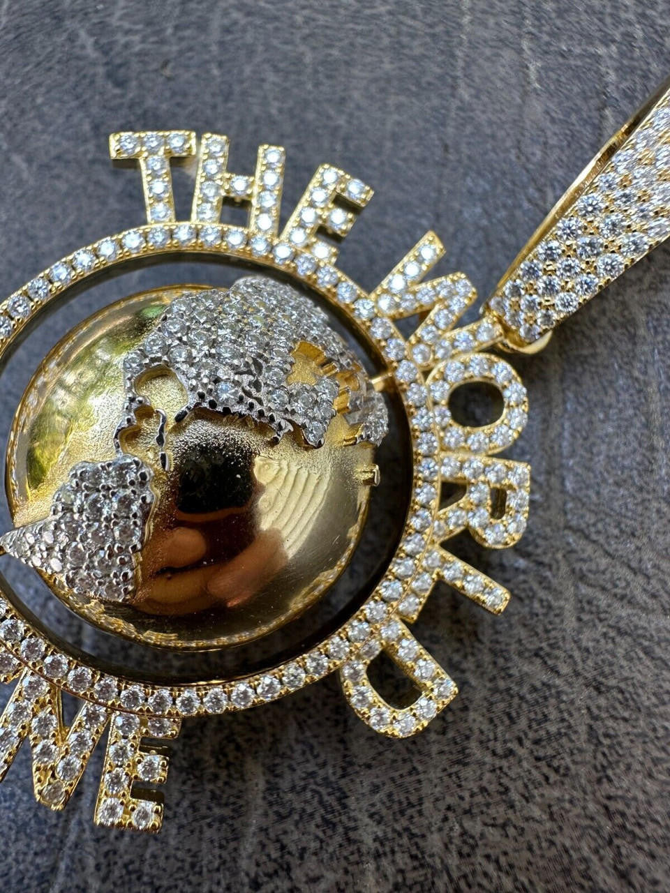 MOISSANITE World Is Mine Spinning Globe Hip Hop Pendant - 14k Yellow Gold Vermeil Or 925 Silver - Large 3"