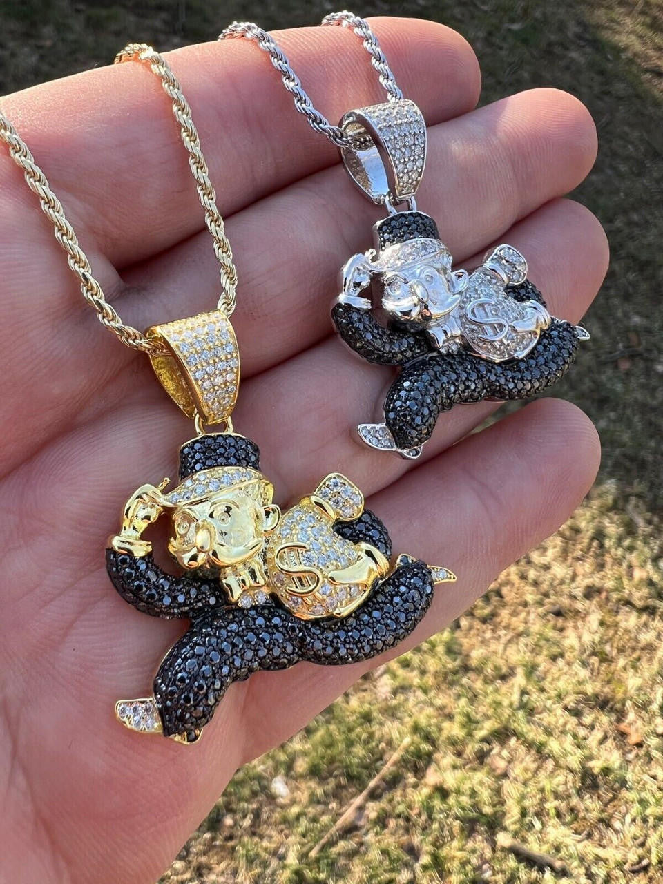 MOISSANITE Man Money Bag Iced Out Pendant - 14k Gold Vermeil Or 925 Silver - Small 1.5"