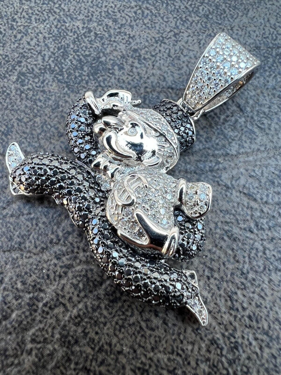 MOISSANITE Man Money Bag Iced Out Pendant - 14k Gold Vermeil Or 925 Silver - Small 1.5"