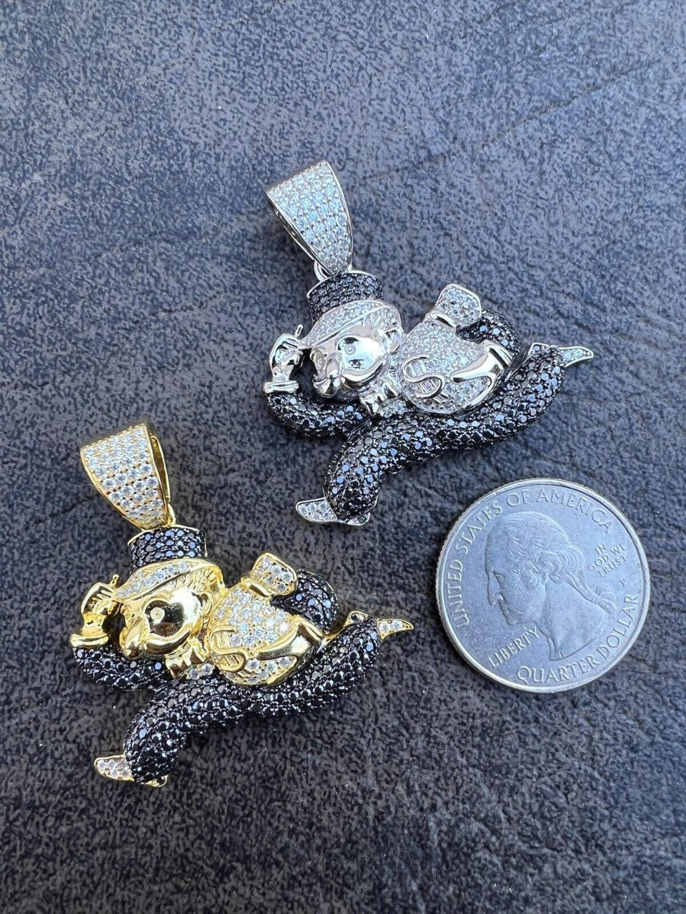 MOISSANITE Man Money Bag Iced Out Pendant - 14k Gold Vermeil Or 925 Silver - Small 1.5"