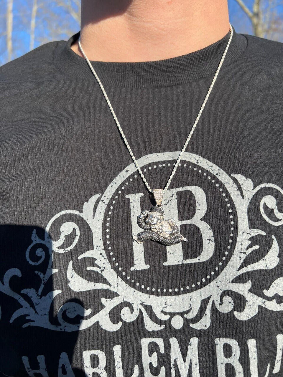 MOISSANITE Man Money Bag Iced Out Pendant - 14k Gold Vermeil Or 925 Silver - Small 1.5"