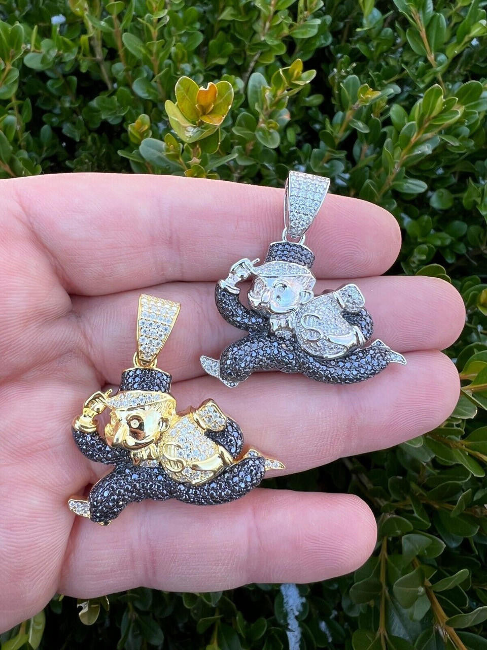 MOISSANITE Man Money Bag Iced Out Pendant - 14k Gold Vermeil Or 925 Silver - Small 1.5"