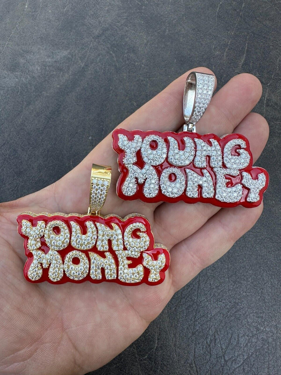 MOISSANITE YOUNG MONEY Hip Hop Pendant - 14k Gold Vermeil or 925 Silver - Large 2.5"