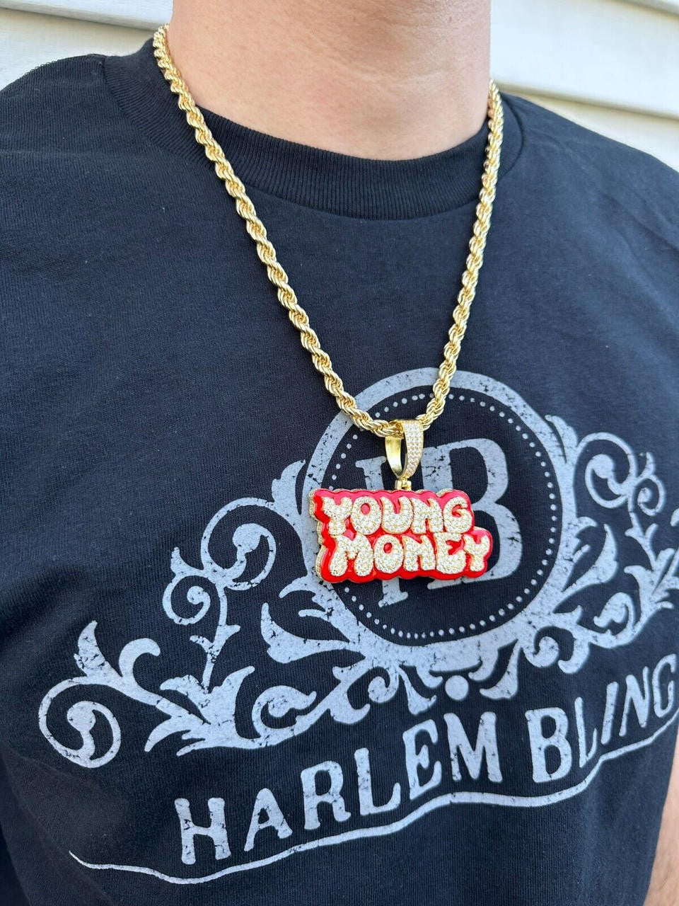 MOISSANITE YOUNG MONEY Hip Hop Pendant - 14k Gold Vermeil or 925 Silver - Large 2.5"