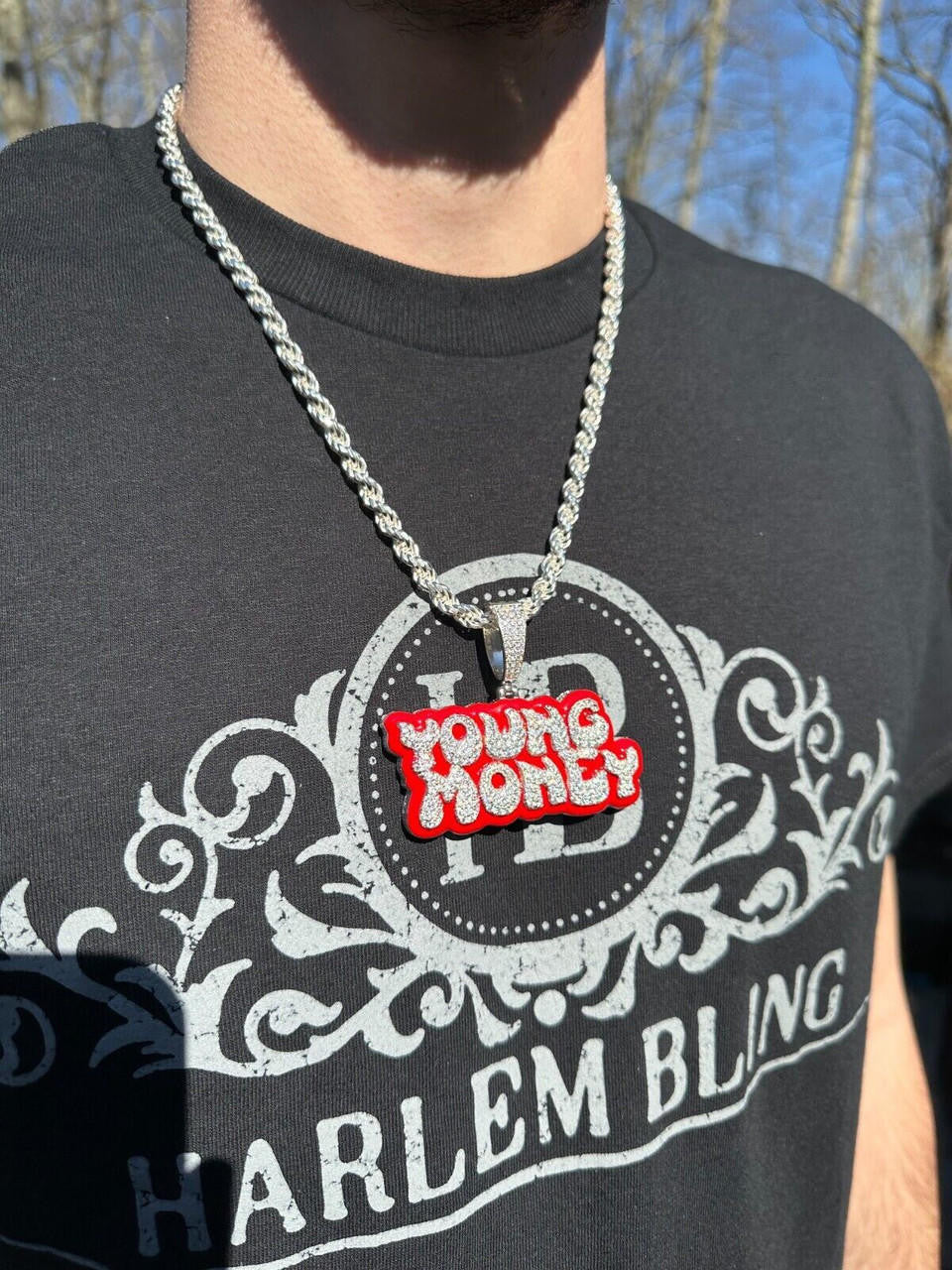 MOISSANITE YOUNG MONEY Hip Hop Pendant - 14k Gold Vermeil or 925 Silver - Large 2.5"