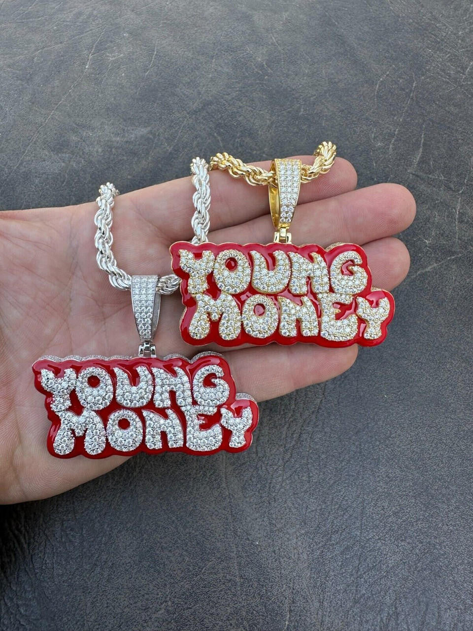 MOISSANITE YOUNG MONEY Hip Hop Pendant - 14k Gold Vermeil or 925 Silver - Large 2.5"