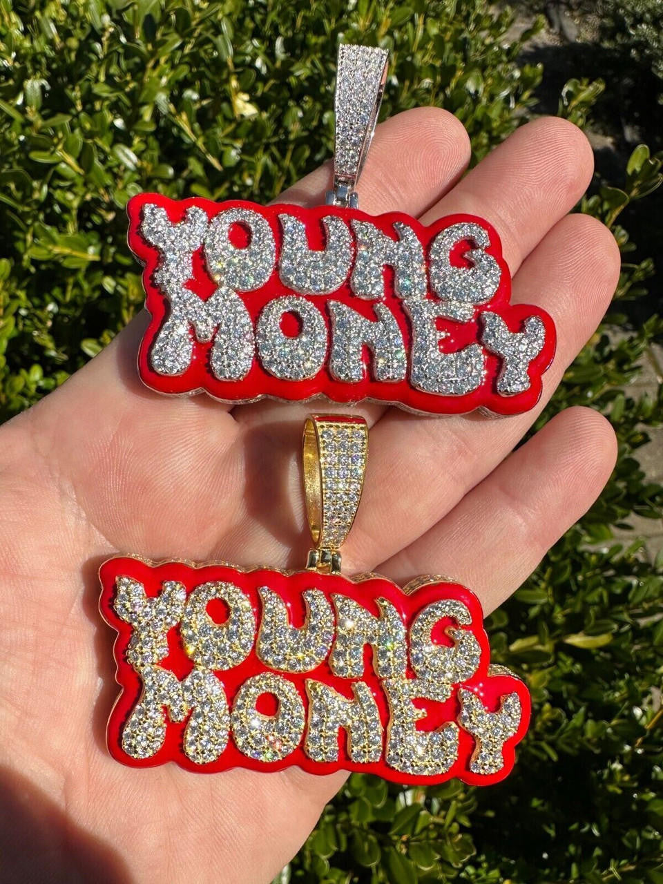 MOISSANITE YOUNG MONEY Hip Hop Pendant - 14k Gold Vermeil or 925 Silver - Large 2.5"