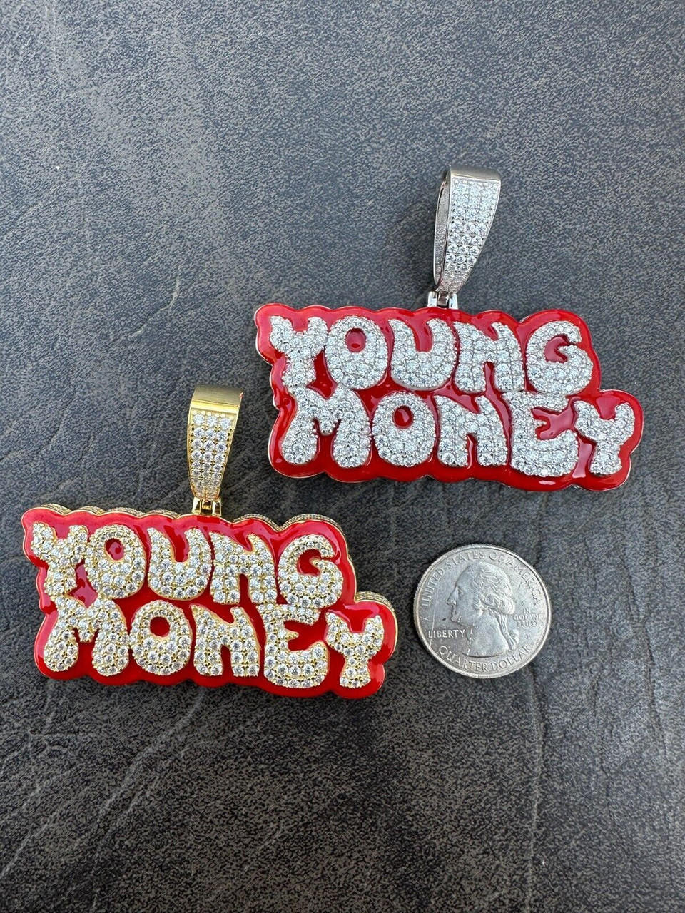 MOISSANITE YOUNG MONEY Hip Hop Pendant - 14k Gold Vermeil or 925 Silver - Large 2.5"