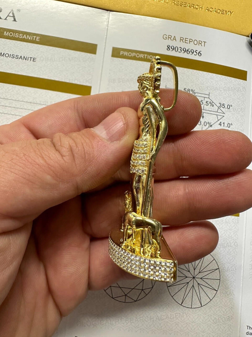 MOISSANITE 3D Saint Lazarus Pendant - 14k Yellow/Rose Gold Vermeil or 925 Silver - Large 2.5"