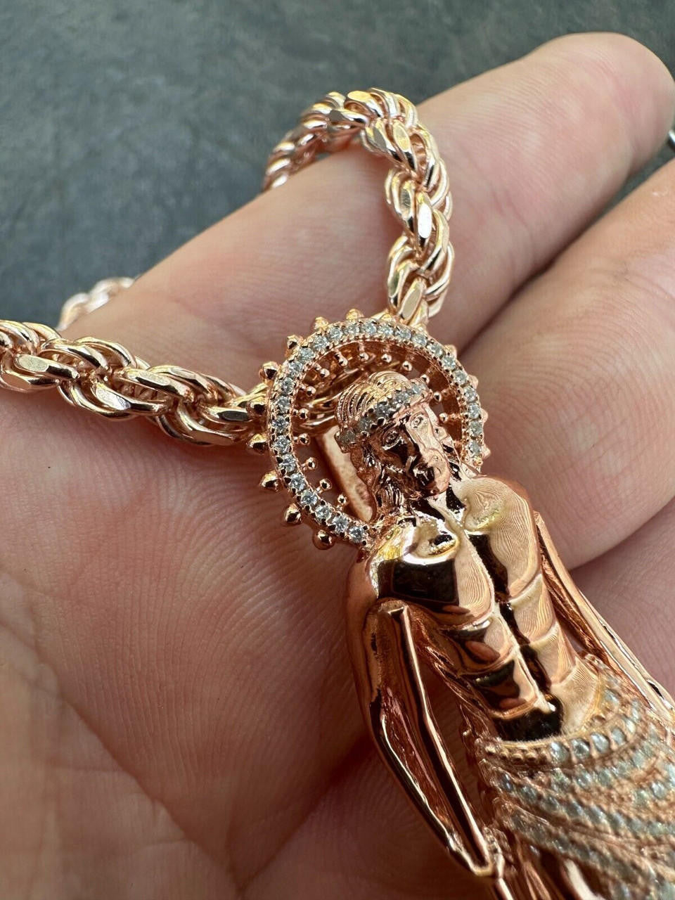MOISSANITE 3D Saint Lazarus Pendant - 14k Yellow/Rose Gold Vermeil or 925 Silver - Large 2.5"