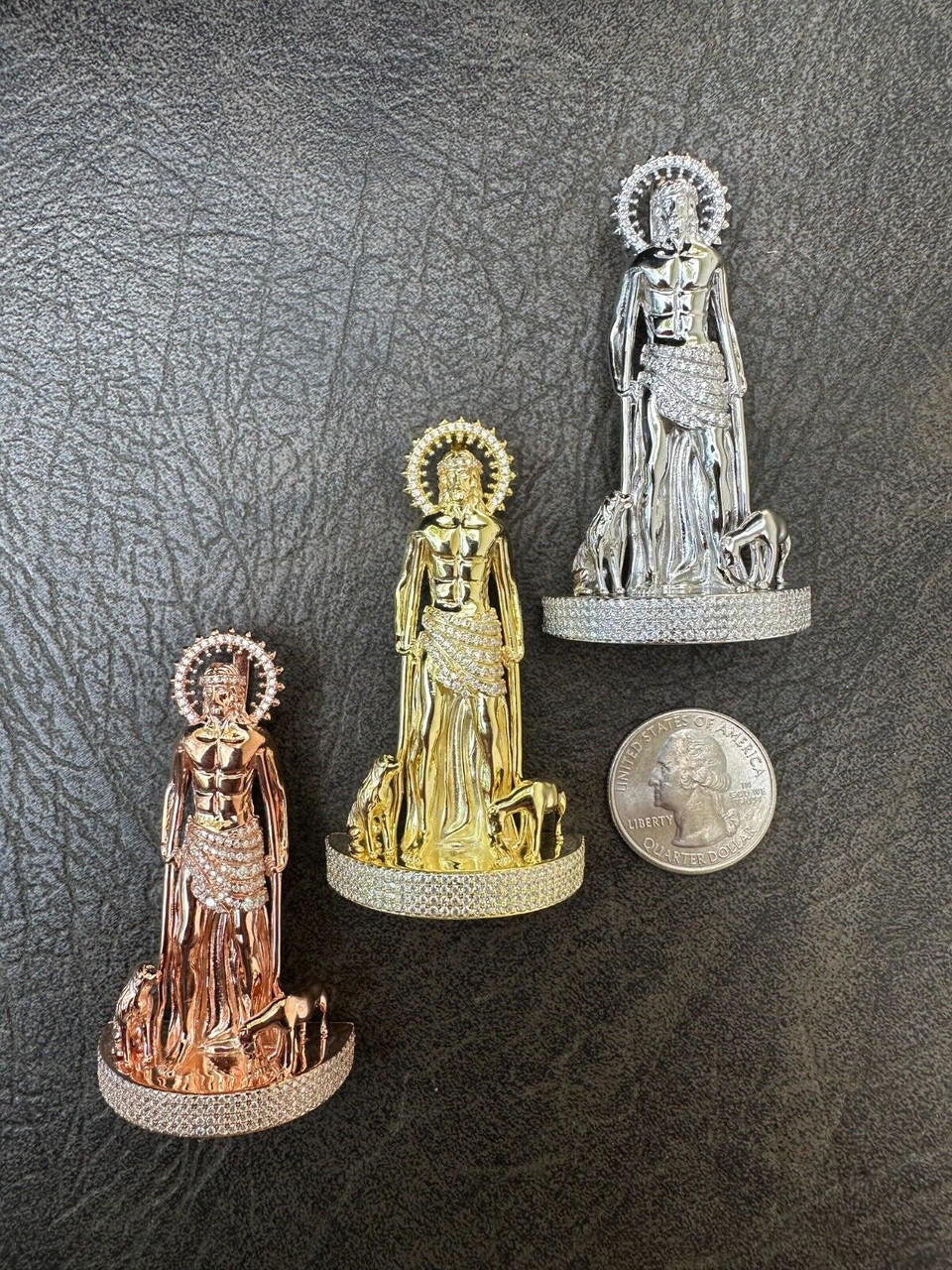 MOISSANITE 3D Saint Lazarus Pendant - 14k Yellow/Rose Gold Vermeil or 925 Silver - Large 2.5"