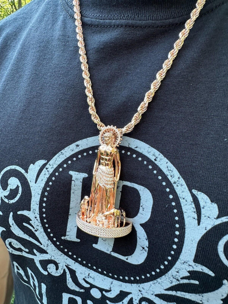 MOISSANITE 3D Saint Lazarus Pendant - 14k Yellow/Rose Gold Vermeil or 925 Silver - Large 2.5"