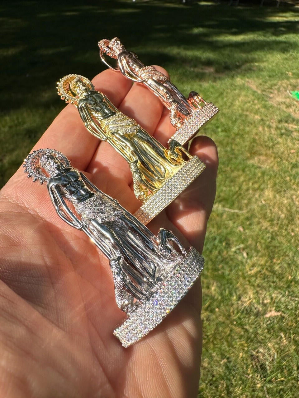 MOISSANITE 3D Saint Lazarus Pendant - 14k Yellow/Rose Gold Vermeil or 925 Silver - Large 2.5"