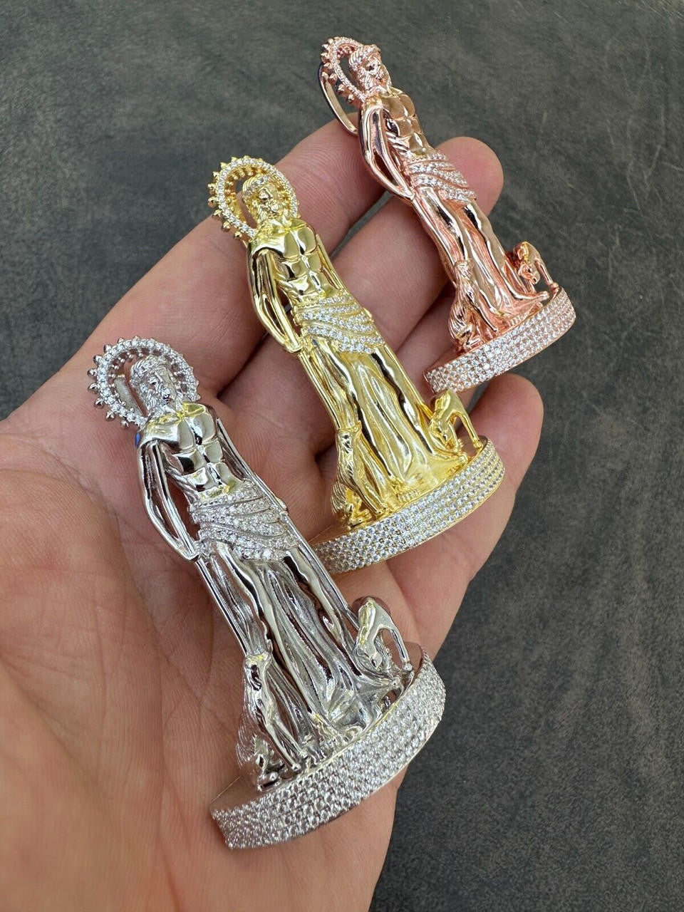 MOISSANITE 3D Saint Lazarus Pendant - 14k Yellow/Rose Gold Vermeil or 925 Silver - Large 2.5"