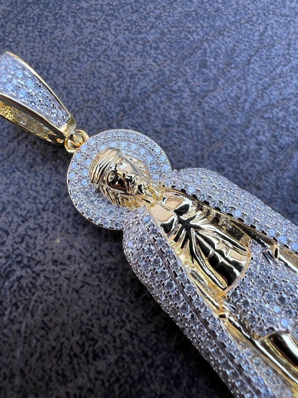 MOISSANITE Iced Saint St Lazarus Pendant - 14k Gold Vermeil Or 925 Silver - Large 2.5"