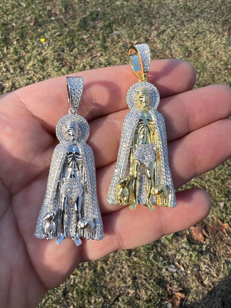 MOISSANITE Iced Saint St Lazarus Pendant - 14k Gold Vermeil Or 925 Silver - Large 2.5"