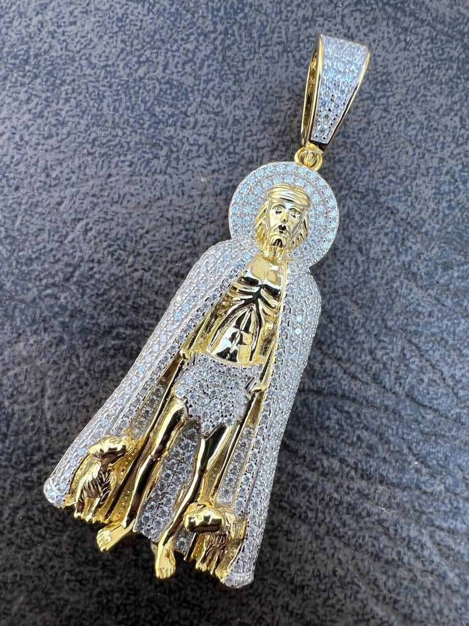 MOISSANITE Iced Saint St Lazarus Pendant - 14k Gold Vermeil Or 925 Silver - Large 2.5"