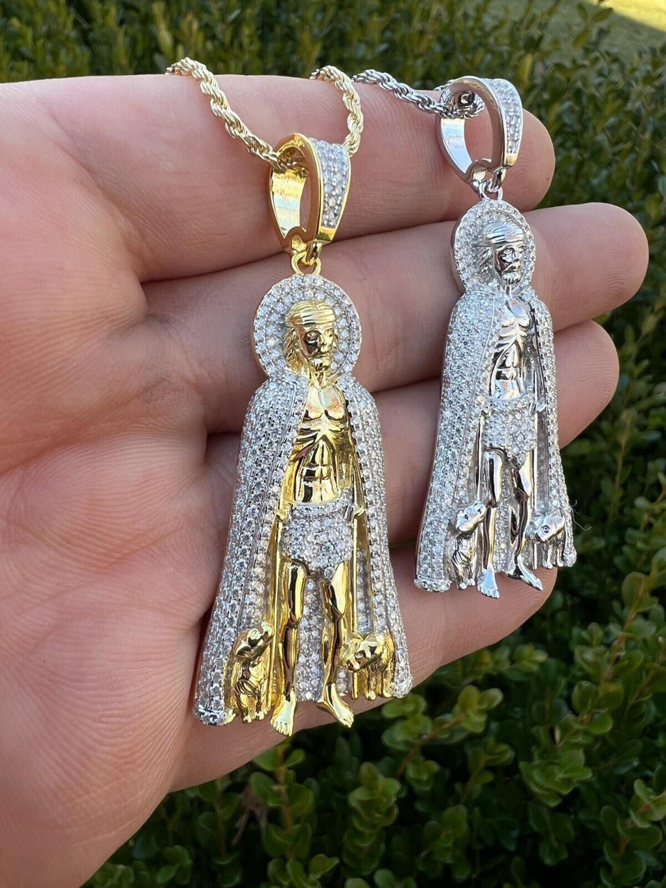 MOISSANITE Iced Saint St Lazarus Pendant - 14k Gold Vermeil Or 925 Silver - Large 2.5"