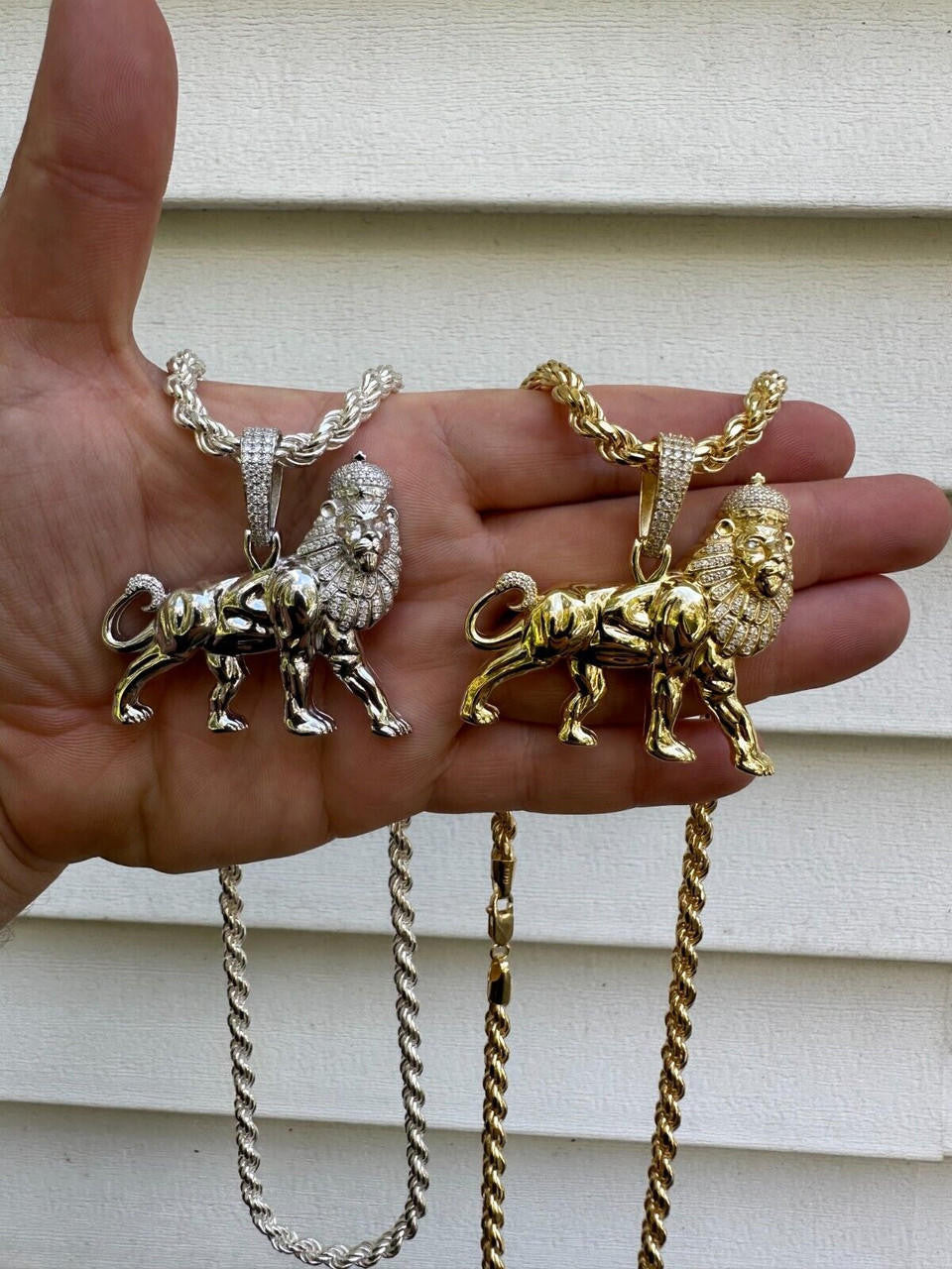 MOISSANITE Lion Of Judah W. Crown Rasta Pendant - 14k Gold Vermeil or 925 Silver - Medium 2.25"