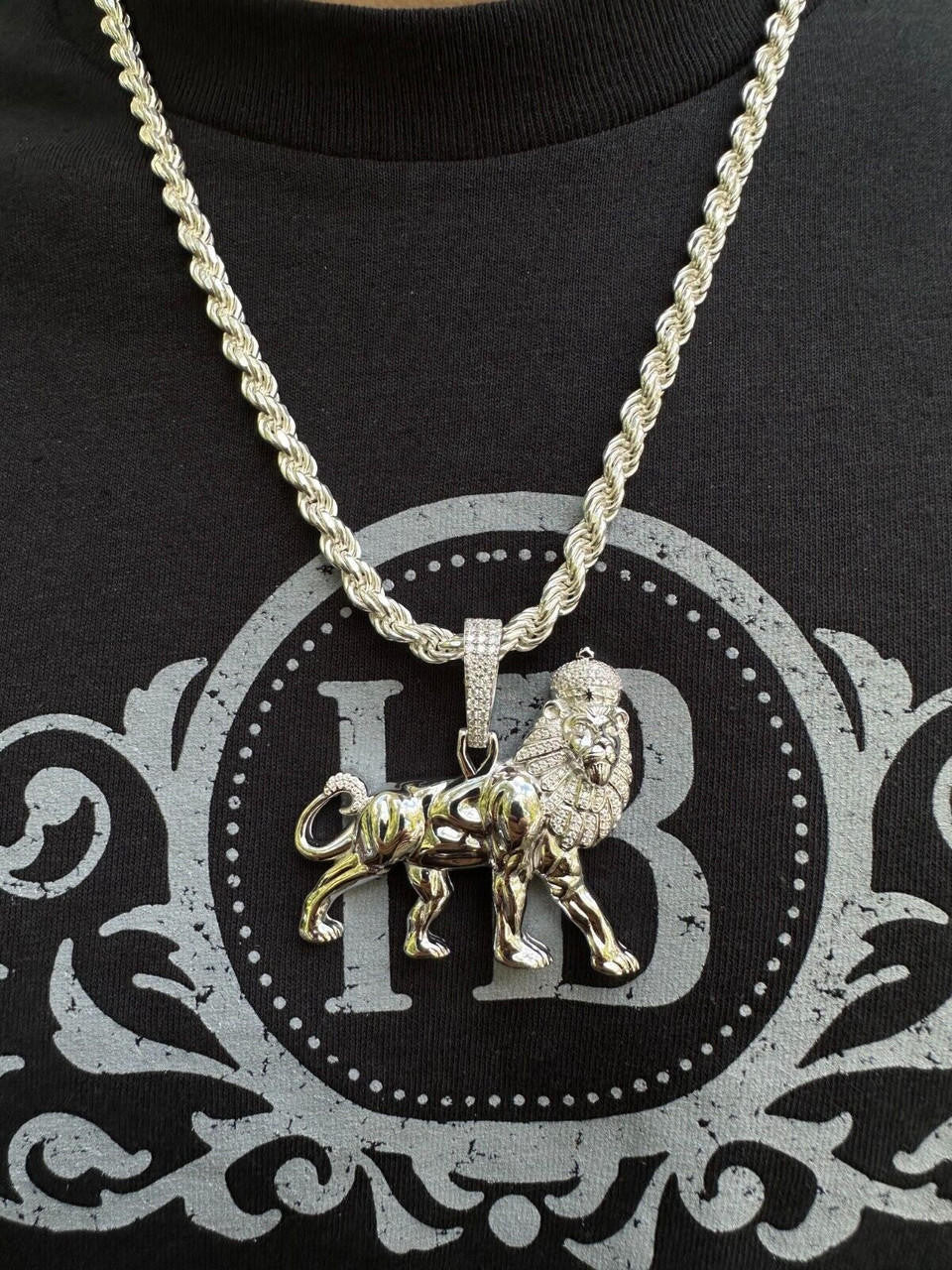 MOISSANITE Lion Of Judah W. Crown Rasta Pendant - 14k Gold Vermeil or 925 Silver - Medium 2.25"
