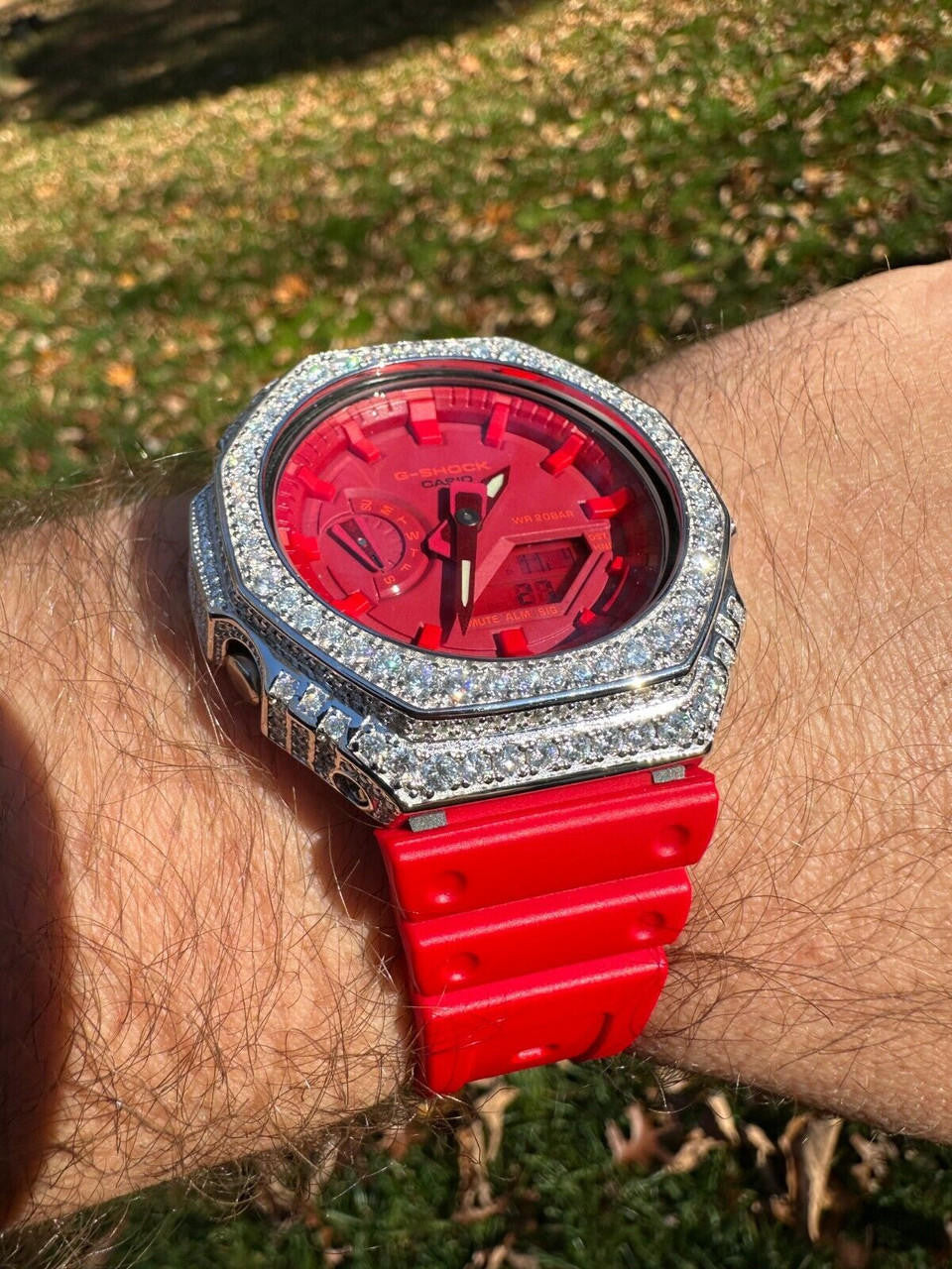 MOISSANITE Real 925 Silver Iced Red Casio G Shock GA-2100 Hip Hop Watch