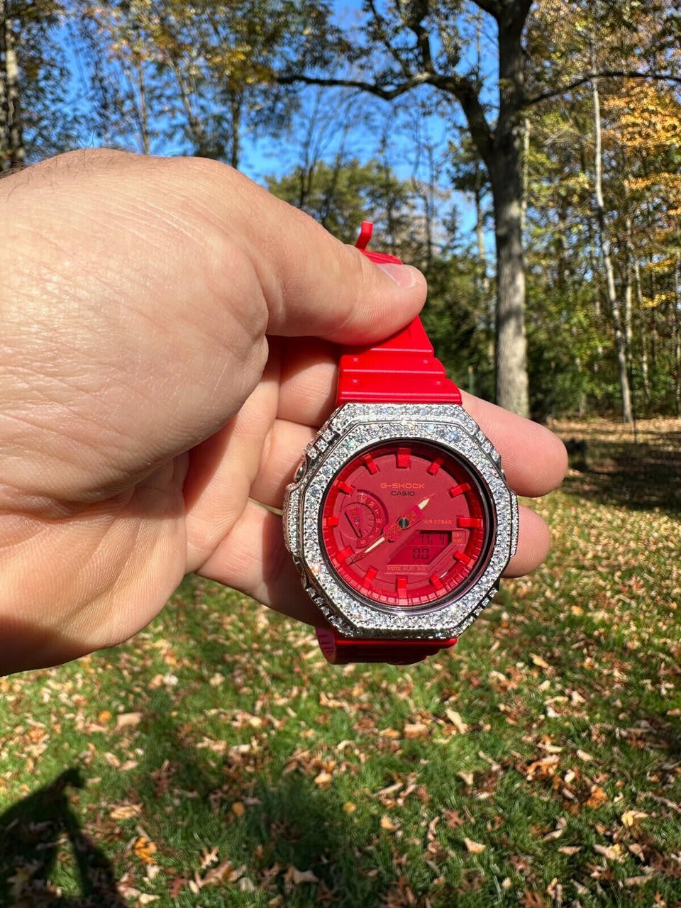 MOISSANITE Real 925 Silver Iced Red Casio G Shock GA-2100 Hip Hop Watch