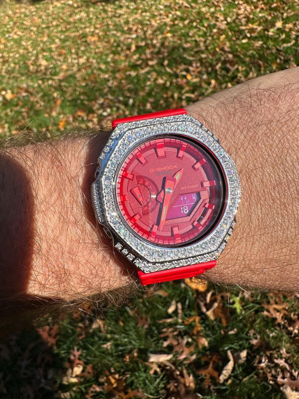 MOISSANITE Real 925 Silver Iced Red Casio G Shock GA-2100 Hip Hop Watch
