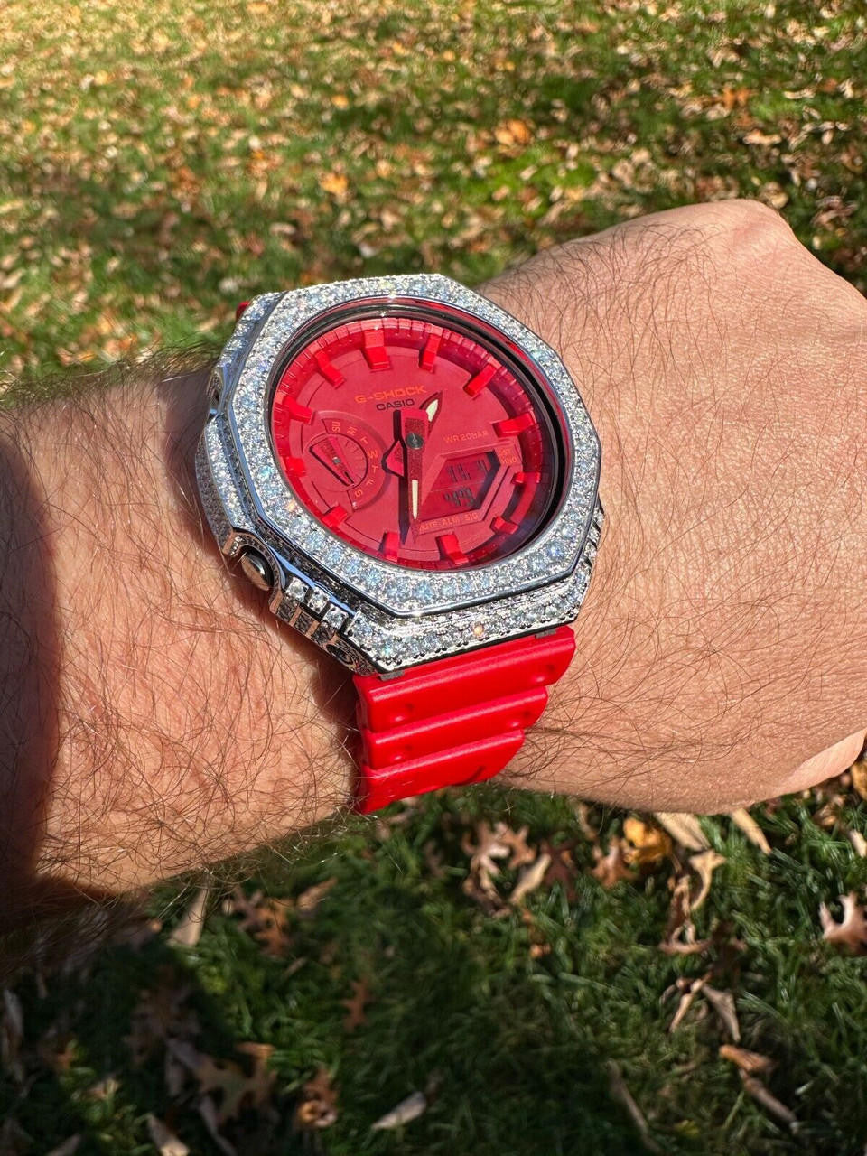 MOISSANITE Real 925 Silver Iced Red Casio G Shock GA-2100 Hip Hop Watch