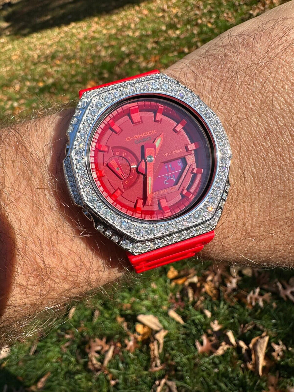 MOISSANITE Real 925 Silver Iced Red Casio G Shock GA-2100 Hip Hop Watch