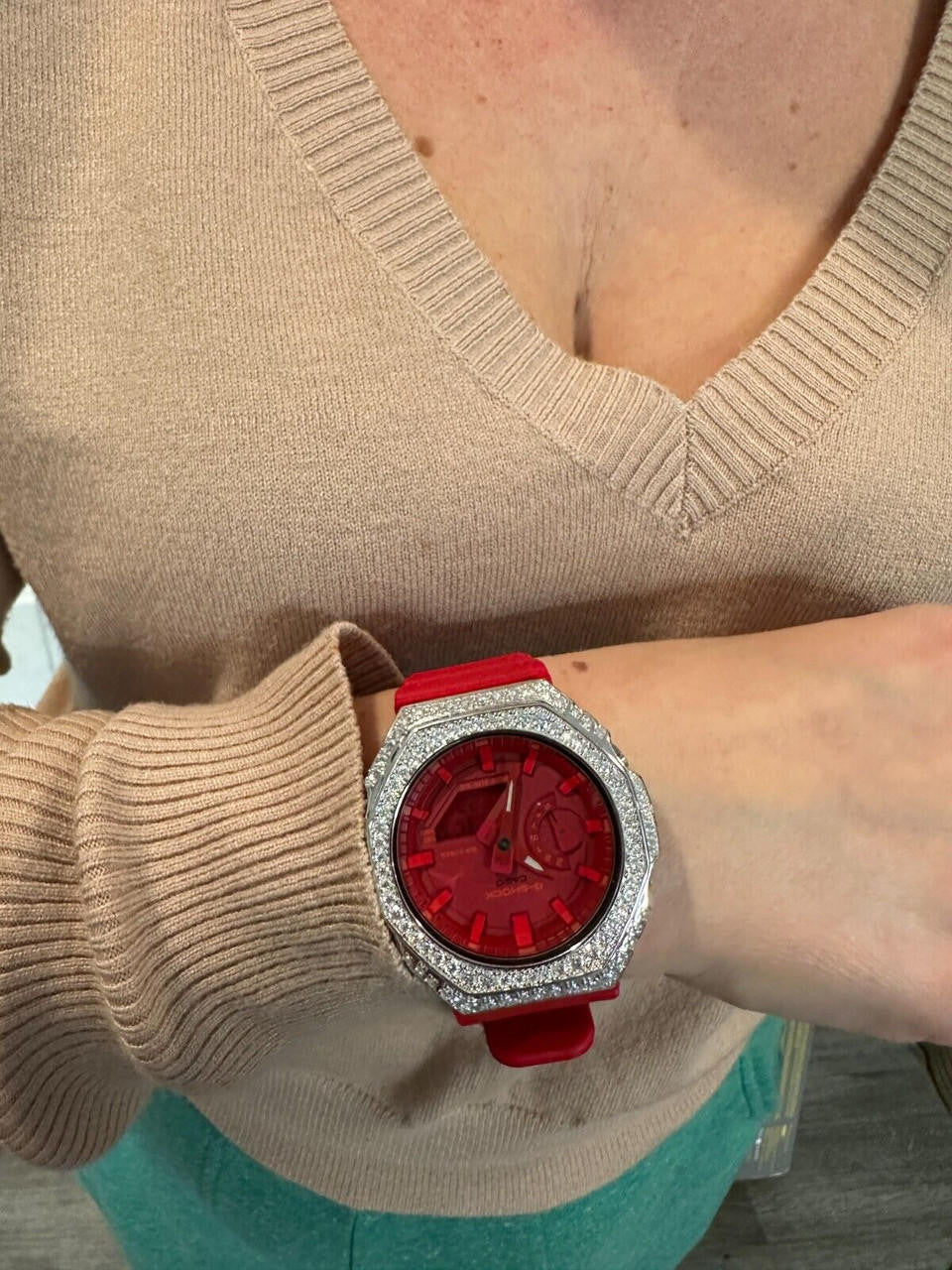 MOISSANITE Real 925 Silver Iced Red Casio G Shock GA-2100 Hip Hop Watch