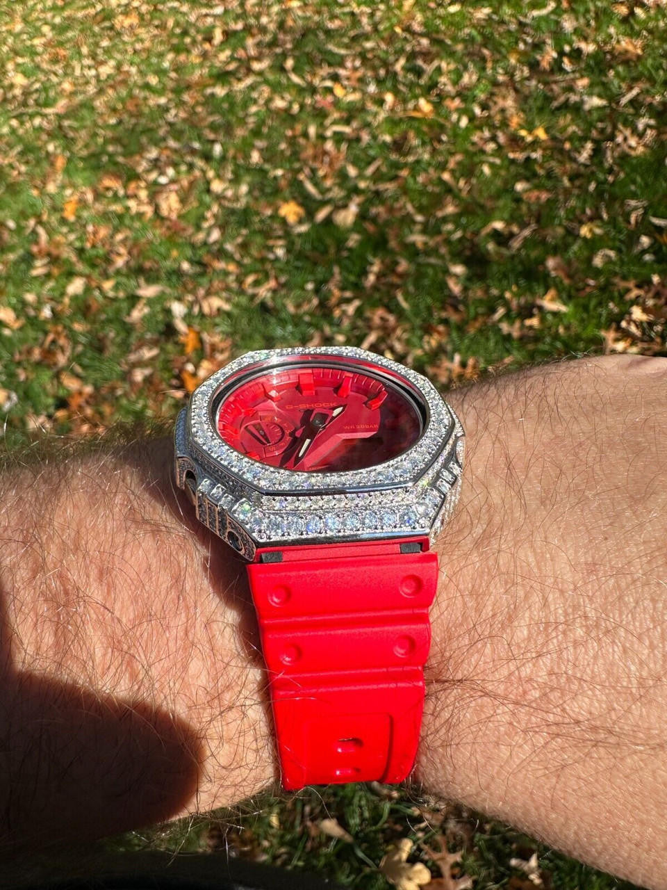 MOISSANITE Real 925 Silver Iced Red Casio G Shock GA-2100 Hip Hop Watch