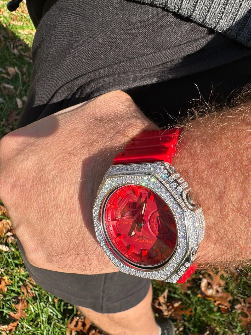 MOISSANITE Real 925 Silver Iced Red Casio G Shock GA-2100 Hip Hop Watch