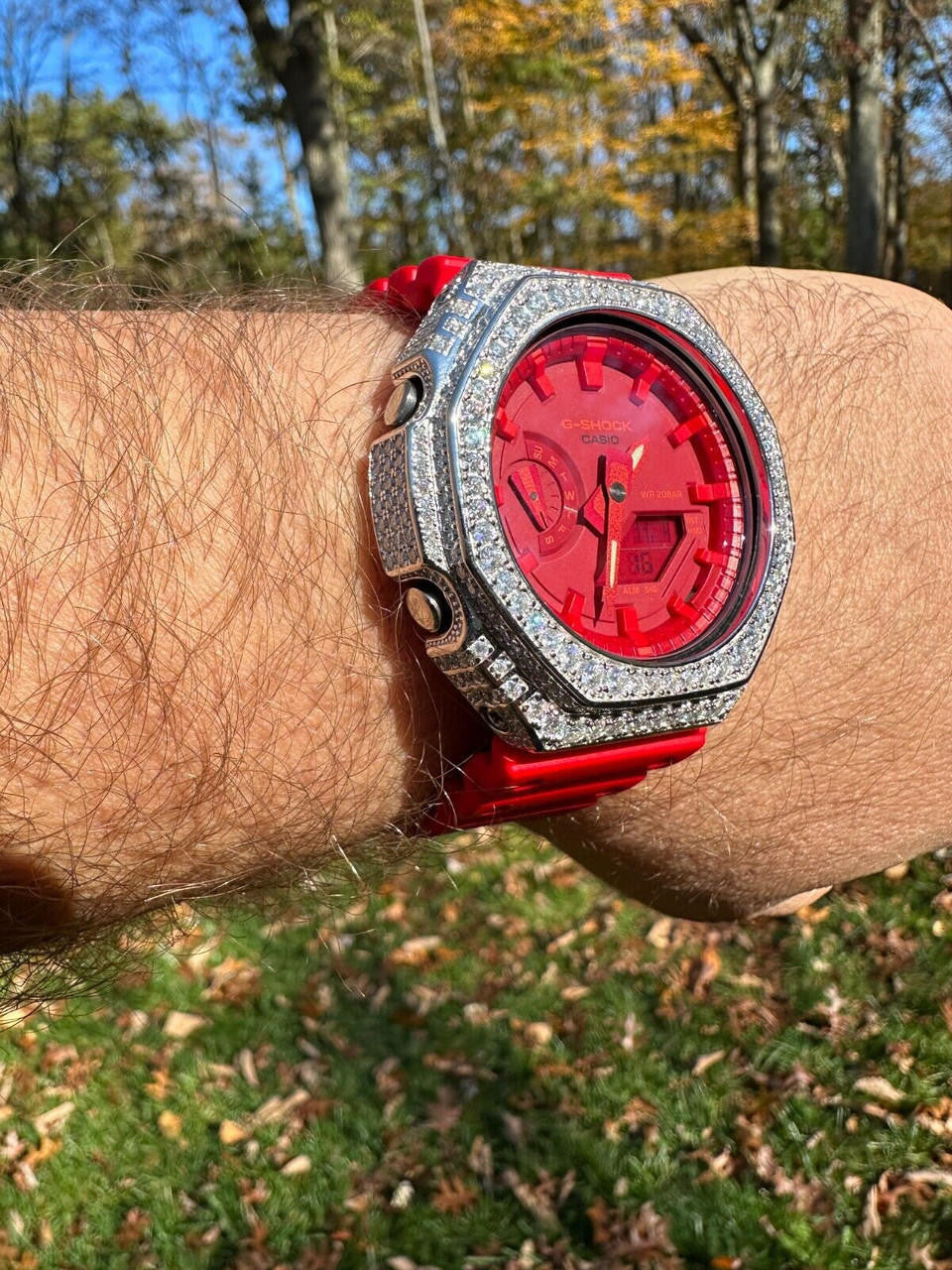 MOISSANITE Real 925 Silver Iced Red Casio G Shock GA-2100 Hip Hop Watch
