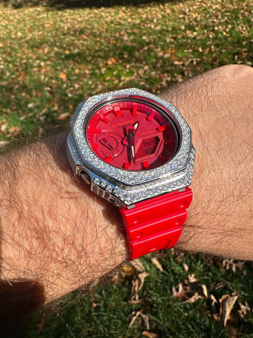 MOISSANITE Real 925 Silver Iced Red Casio G Shock GA-2100 Hip Hop Watch