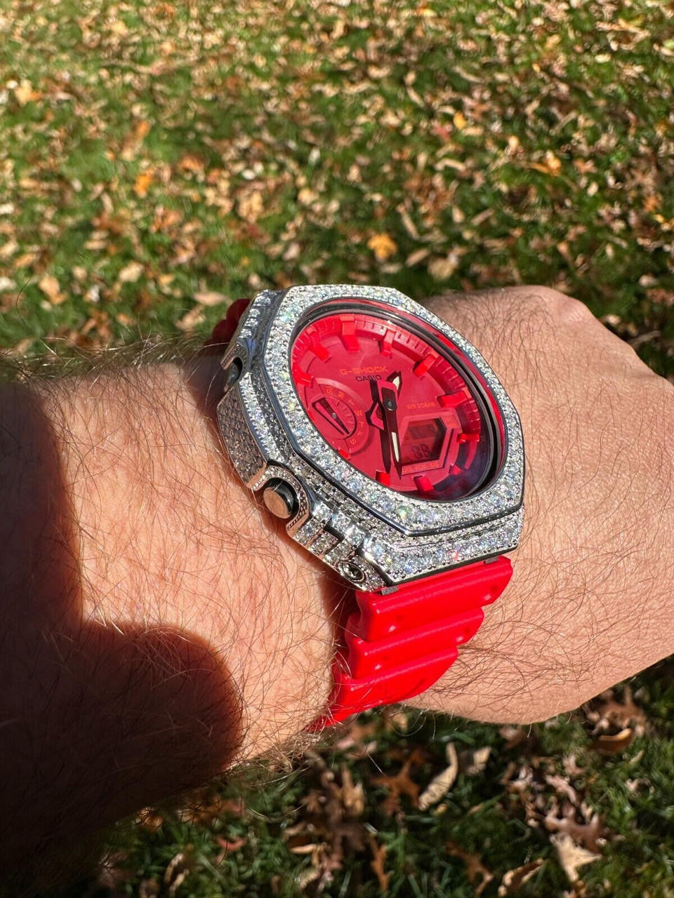 MOISSANITE Real 925 Silver Iced Red Casio G Shock GA-2100 Hip Hop Watch