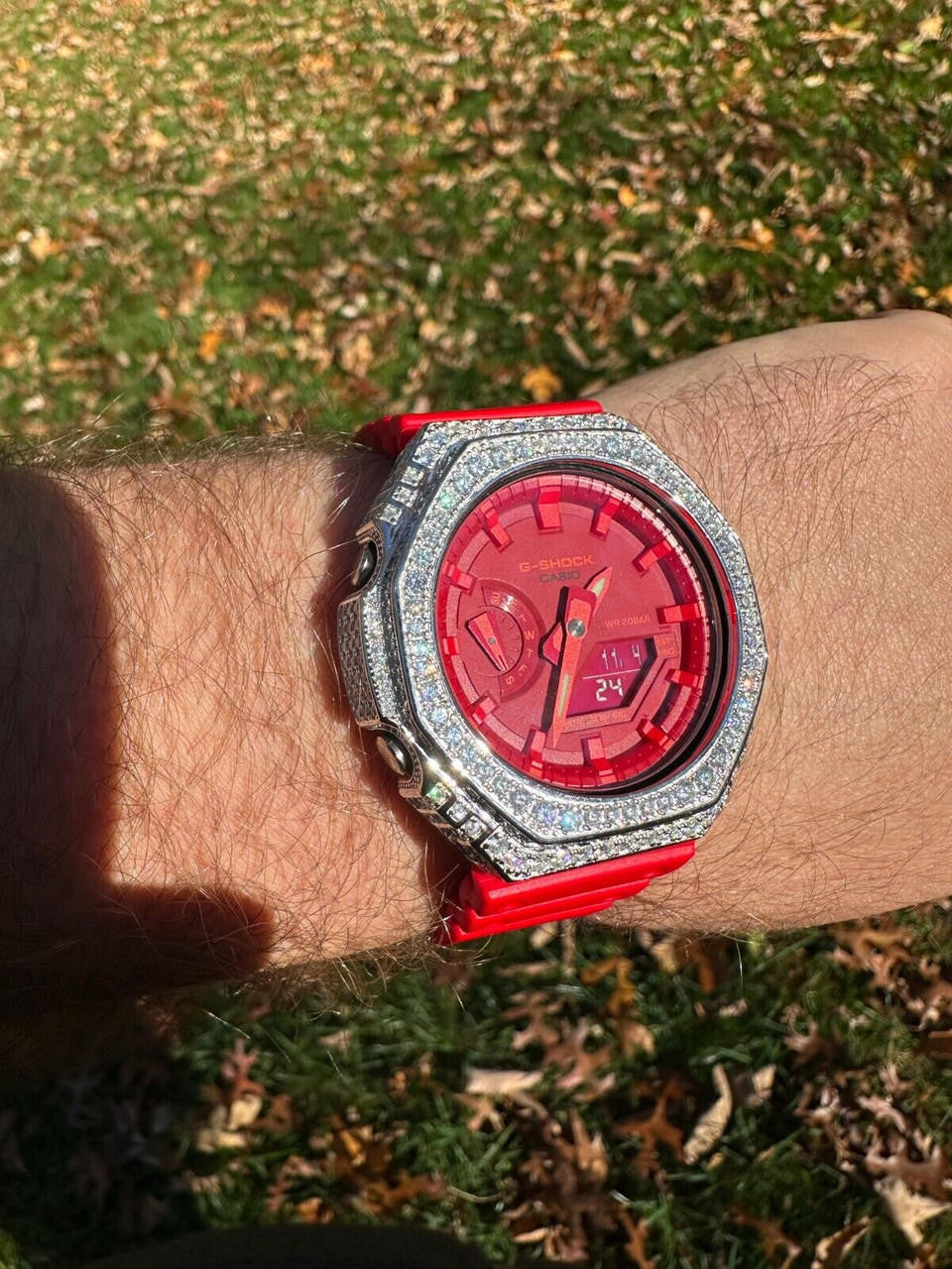 MOISSANITE Real 925 Silver Iced Red Casio G Shock GA-2100 Hip Hop Watch