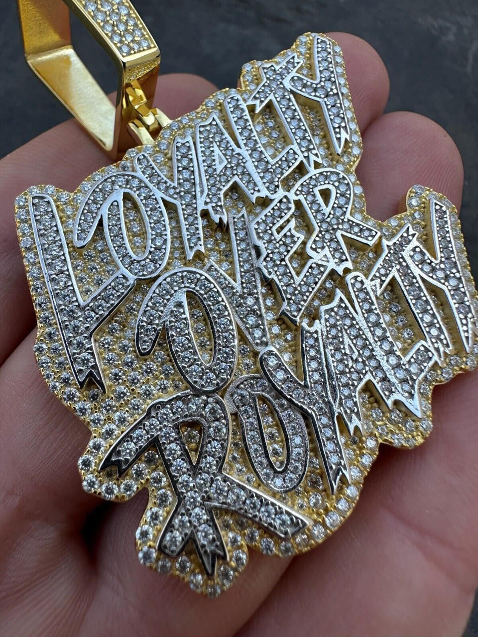 MOISSANITE LOYALTY OVER ROYALTY Hip Hop Pendant - 14k Gold Vermeil Or 925 Silver - Large 2.75"