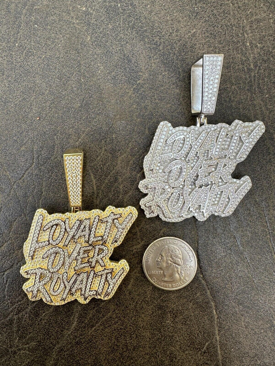 MOISSANITE LOYALTY OVER ROYALTY Hip Hop Pendant - 14k Gold Vermeil Or 925 Silver - Large 2.75"