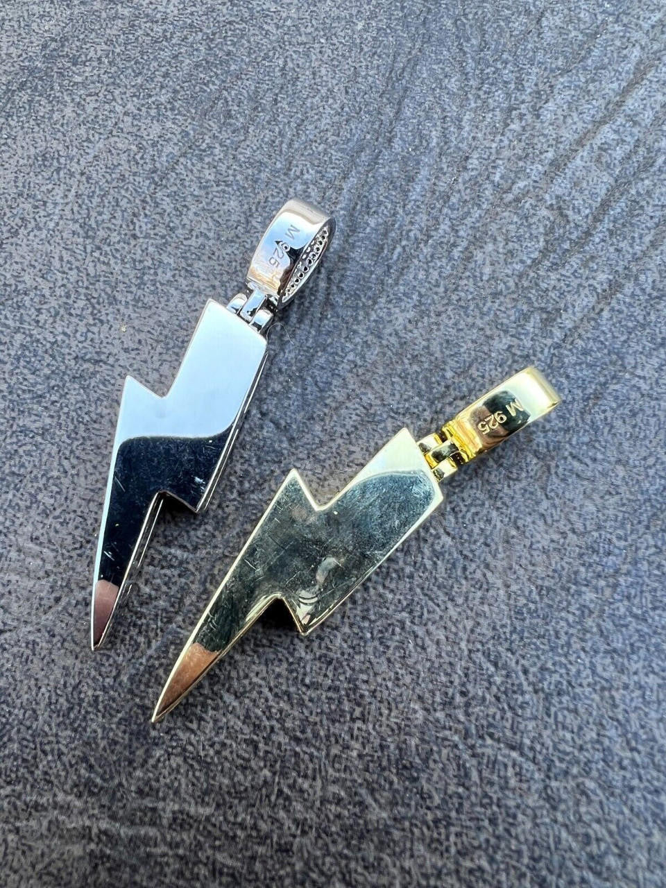 MOISSANITE Lightning Bolt Iced Out Pendant - 14k Gold Vermeil Or 925 Silver - Medium 2"