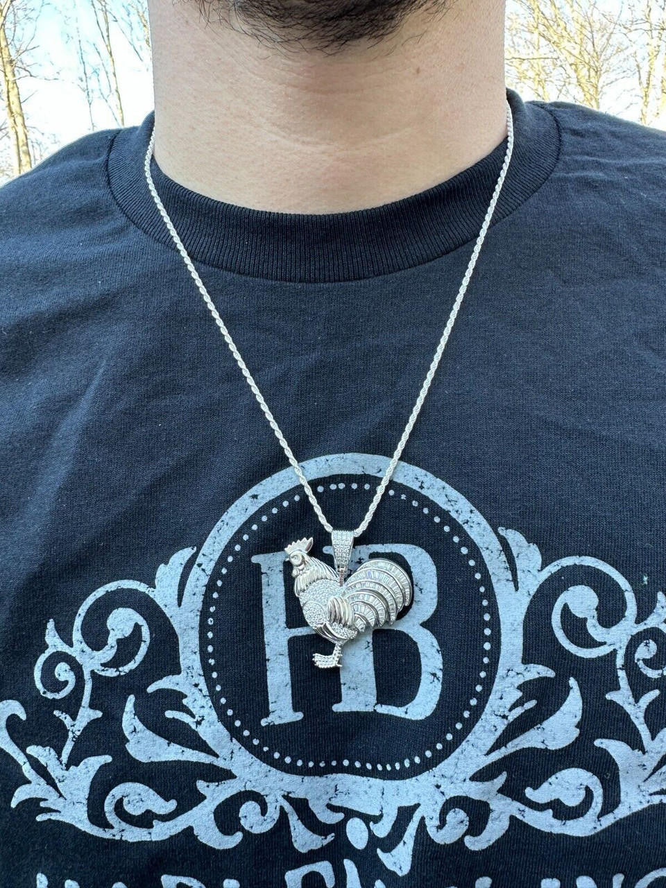 MOISSANITE Rooster Gallo Iced Out Pendant - 14k Gold Vermeil Or 925 Silver - Small 1.5"