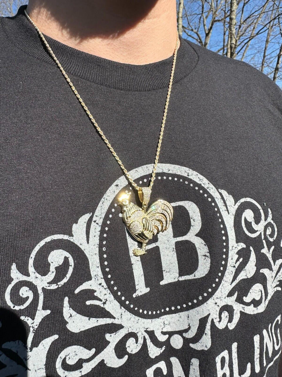 MOISSANITE Rooster Gallo Iced Out Pendant - 14k Gold Vermeil Or 925 Silver - Small 1.5"