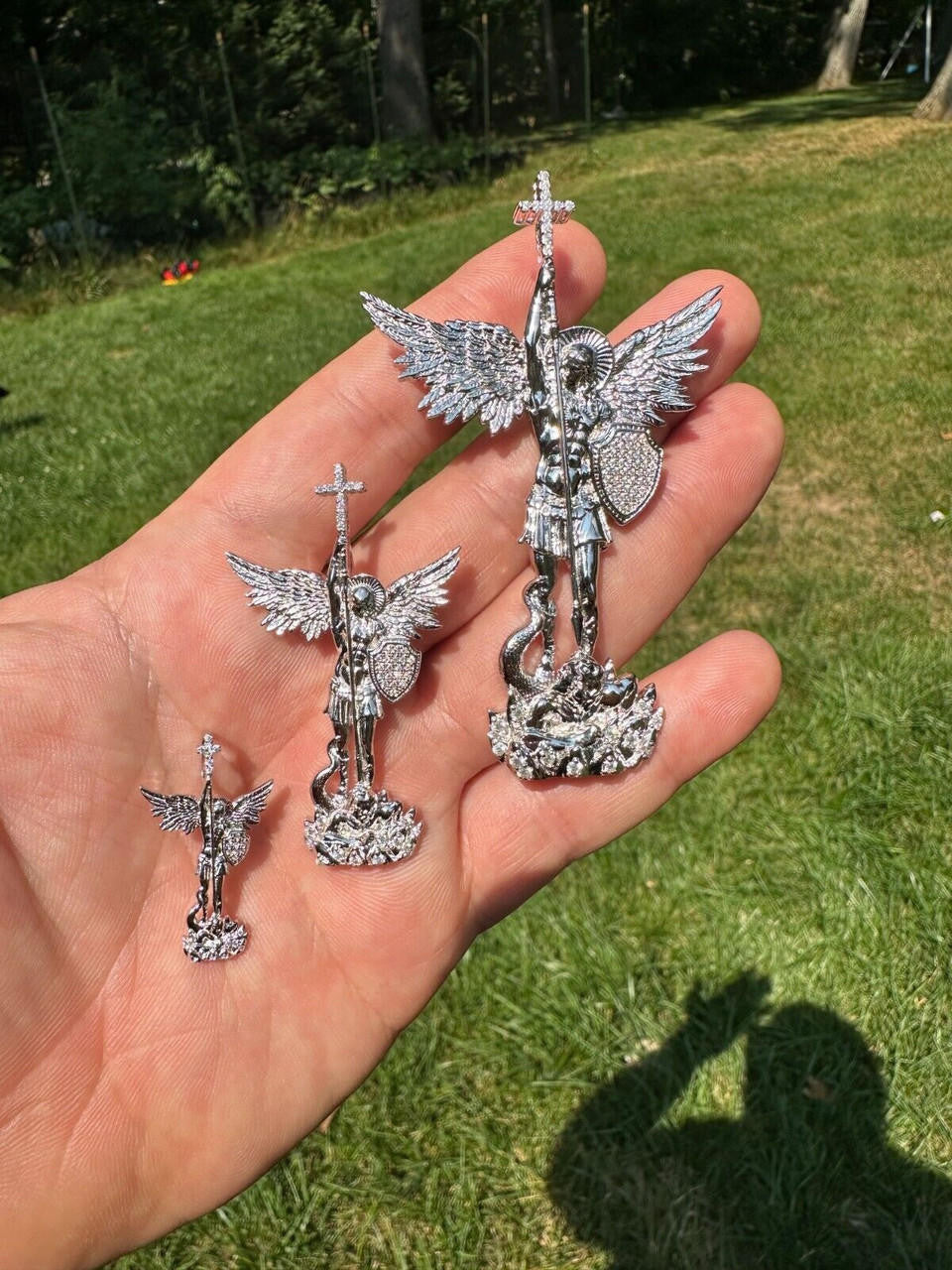 MOISSANITE Saint St Michael Slaying Dragon Archangel Pendant - 925 Silver - 3 Sizes 1"-3"