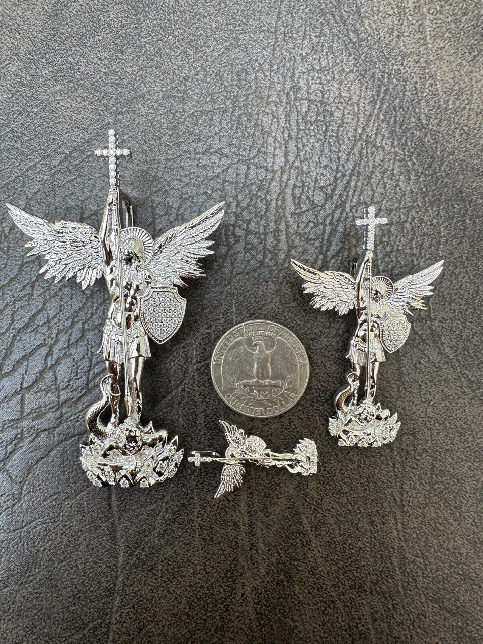 MOISSANITE Saint St Michael Slaying Dragon Archangel Pendant - 925 Silver - 3 Sizes 1"-3"