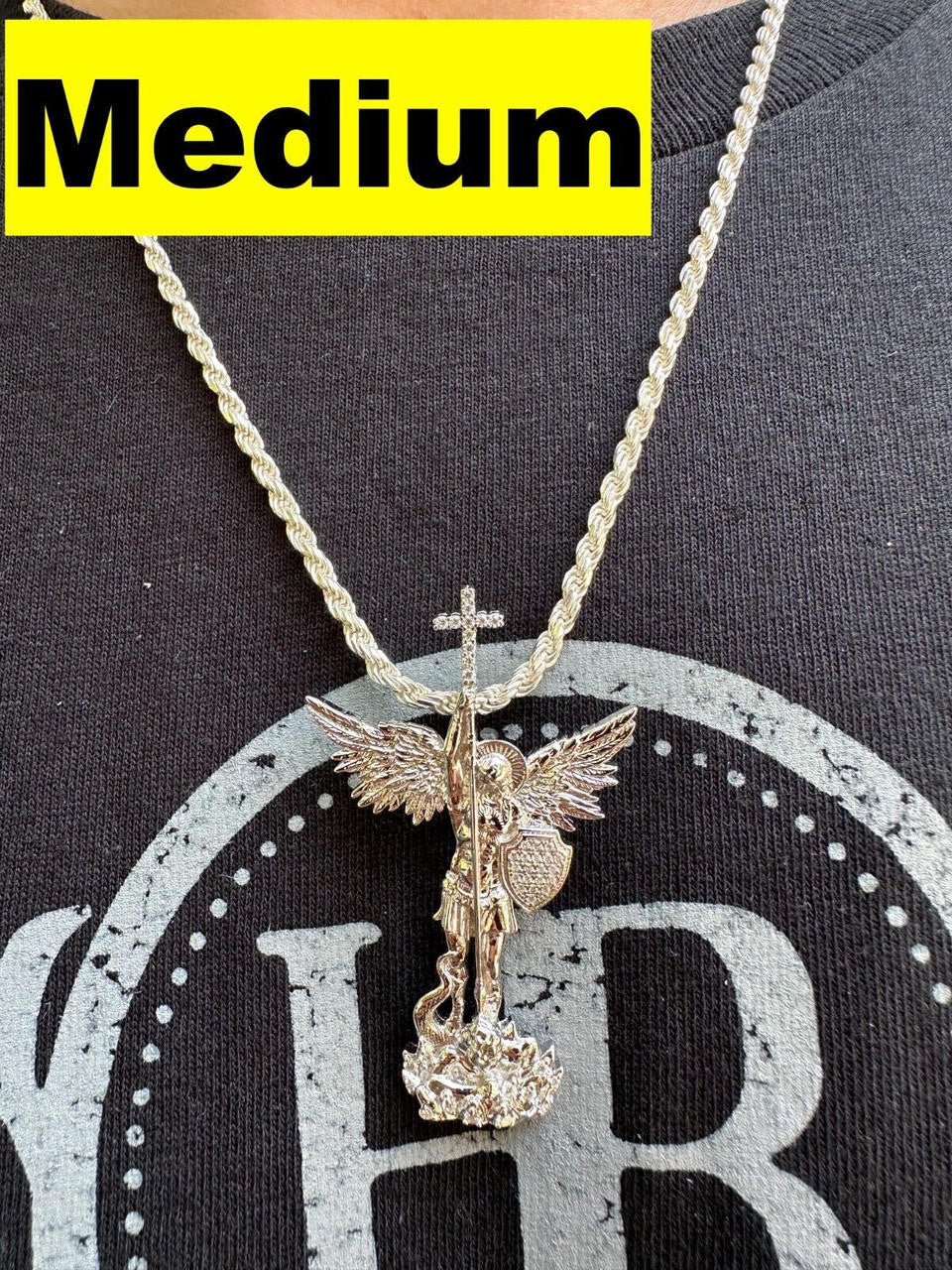 MOISSANITE Saint St Michael Slaying Dragon Archangel Pendant - 925 Silver - 3 Sizes 1"-3"
